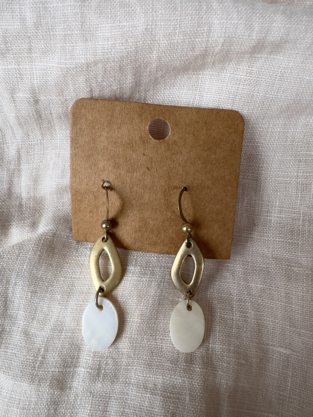 Vintage Brass & Mother of Pearl Dangle Earrings